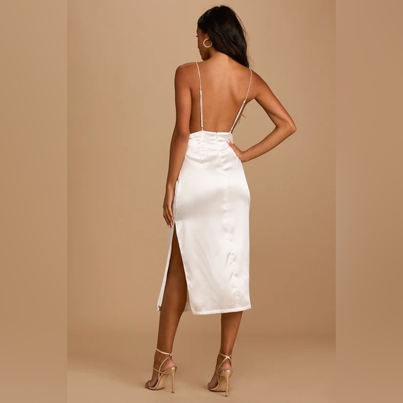 Lulus Adoring Attitude White Satin Column Midi Dress - Picture 3 of 9